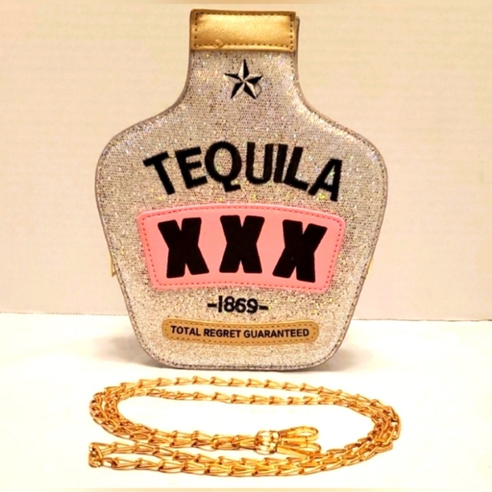 Gold and Silver Tequila Bottle Crossbody Bag
